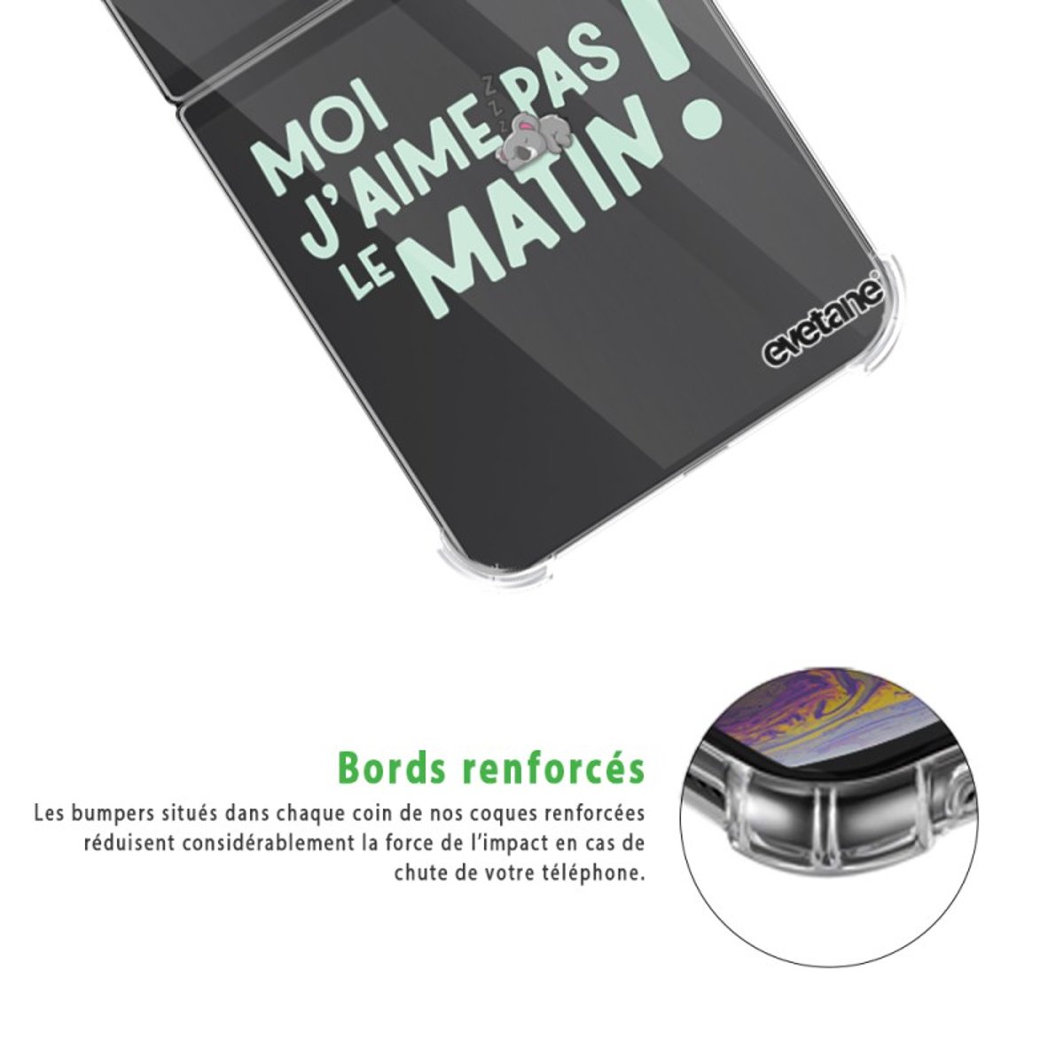 Coque souple renforcée Coque Galaxy Z Flip 4 j'aime pas le matin, EVETANE