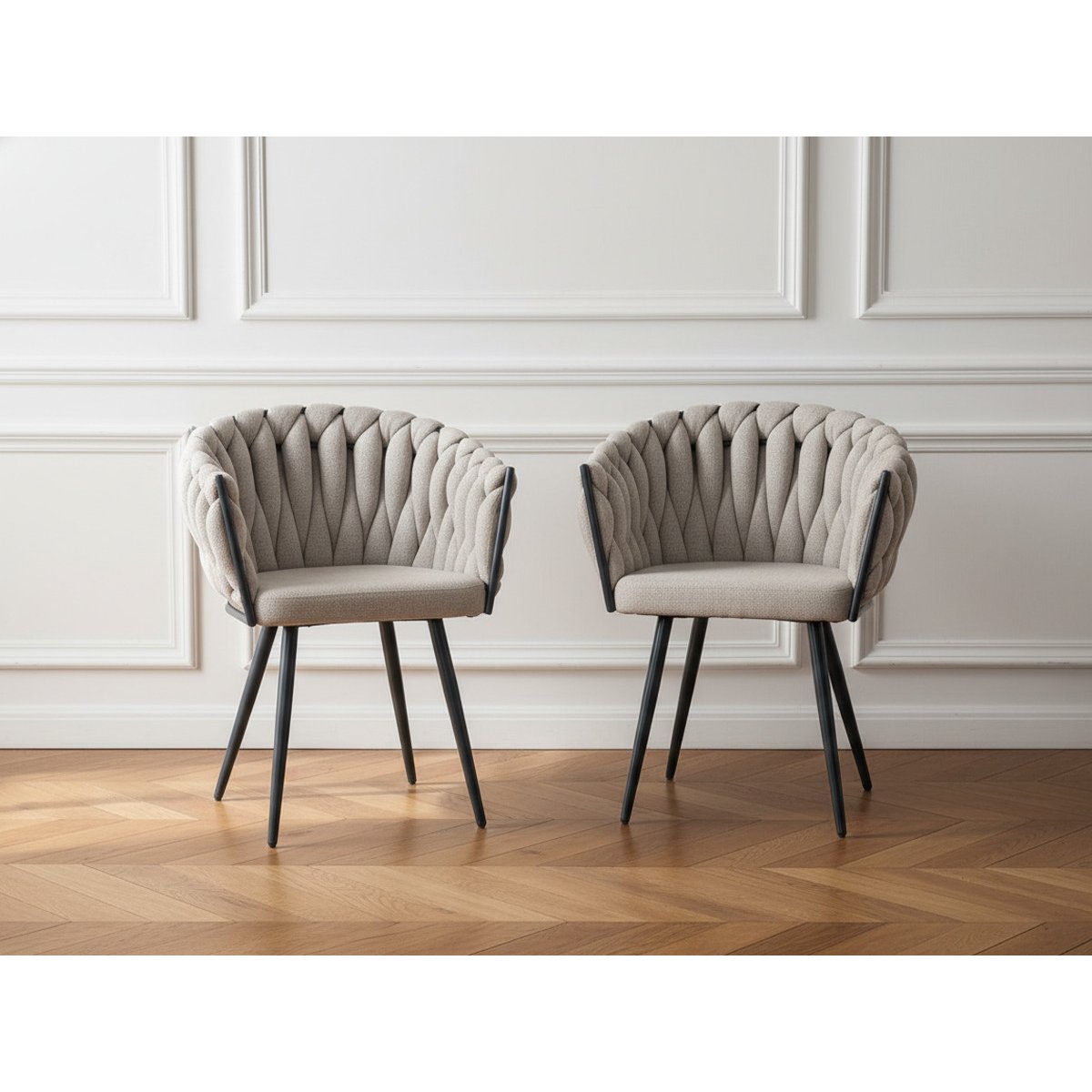 Lot de 2 fauteuils tissu, CHARLOTTE beige, BOBOCHIC