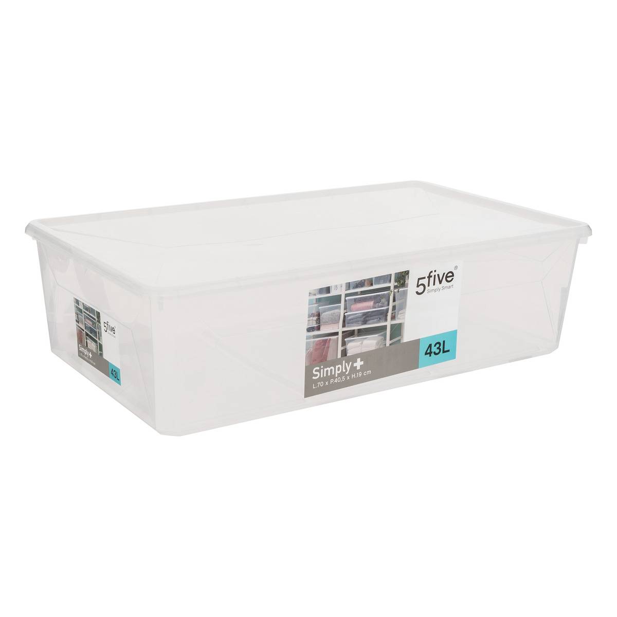 Boîte de rangement transparent 43L SIMPLY+ transparent, 5FIVE SIMPLY SMART