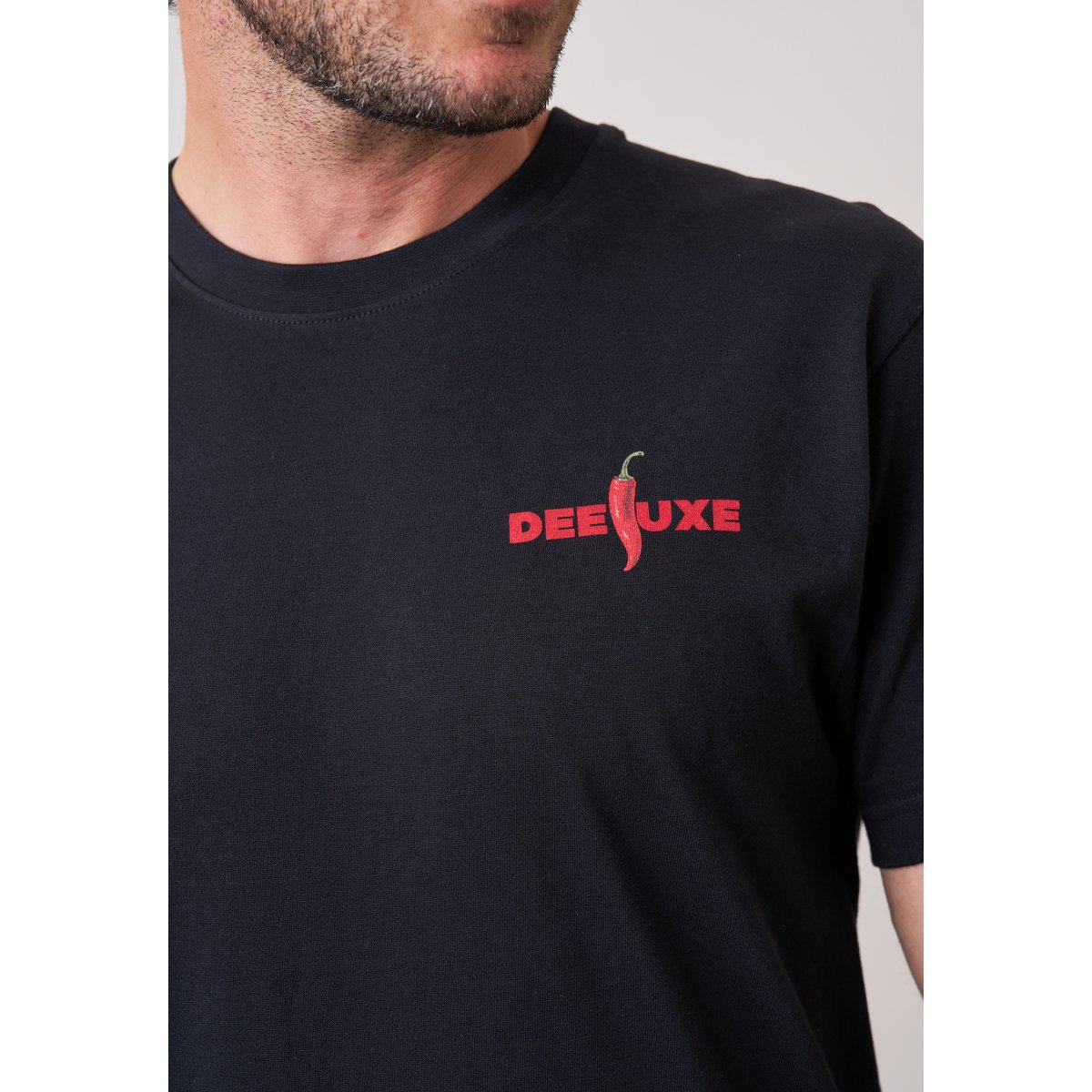 T-shirt loose homme en coton imprimé piment SPICY noir, DEELUXE