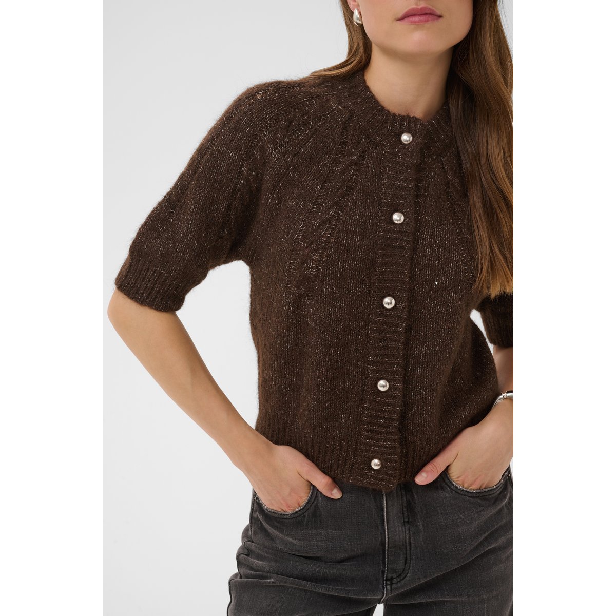 Cardigan à tricot marron coffee bean melange, KAFFE