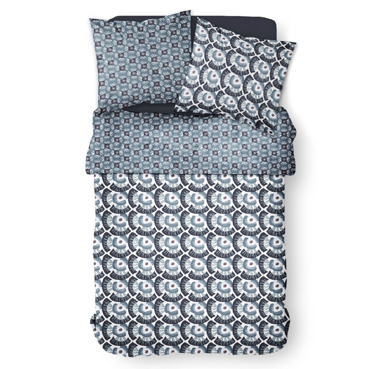 Parure de lit 2 personnes imprimé floral coton SUNSHINE FAUST bleu, TODAY