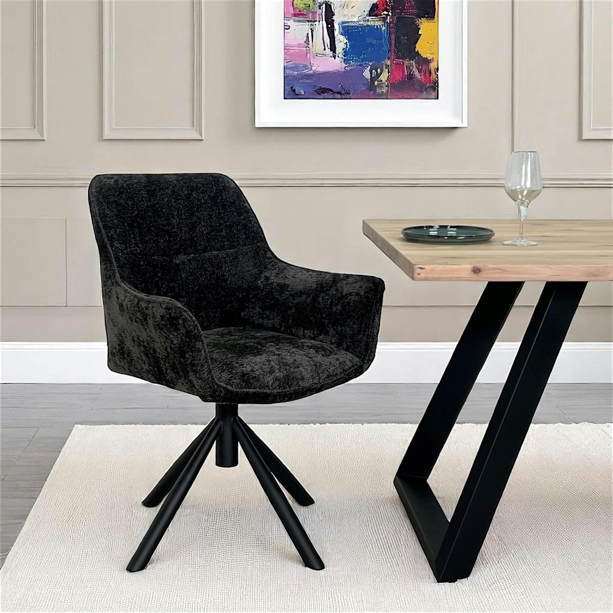 Fauteuil de table pivotant tissu noir (lot de 2) IENA noir, PIER IMPORT