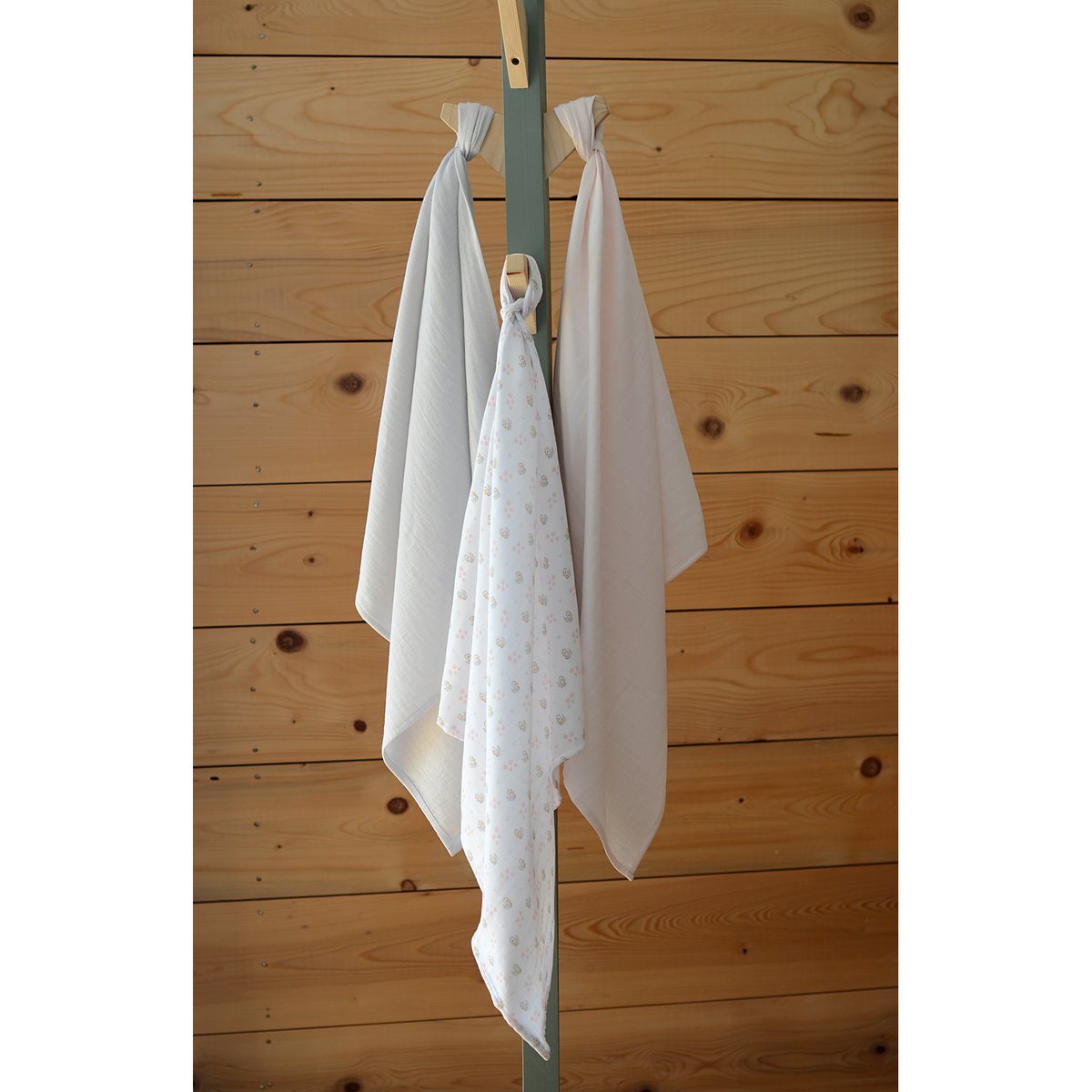 Lot de 3 langes en coton cygne rose gris, BEABA