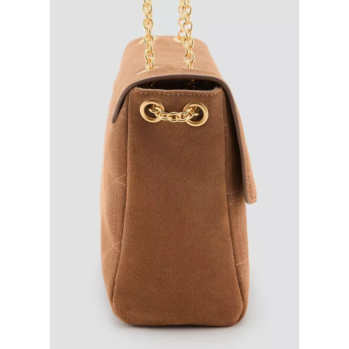 Sac porté épaule en cuir avec chaîne marron moyen, MANGO