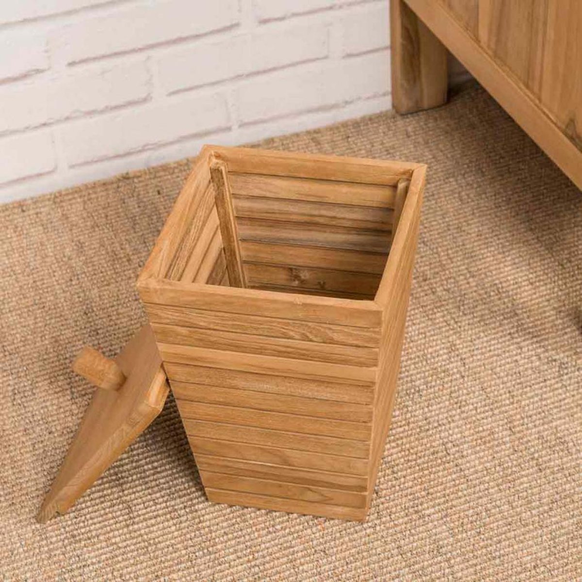 Poubelle en teck rectangle naturel, WANDA COLLECTION