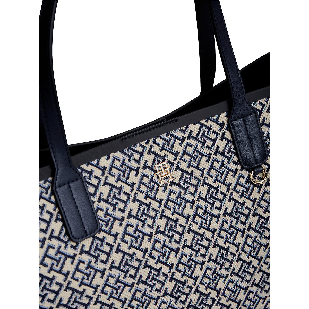 Sac tote en jacquard à monogramme TH marine/blanc, TOMMY HILFIGER