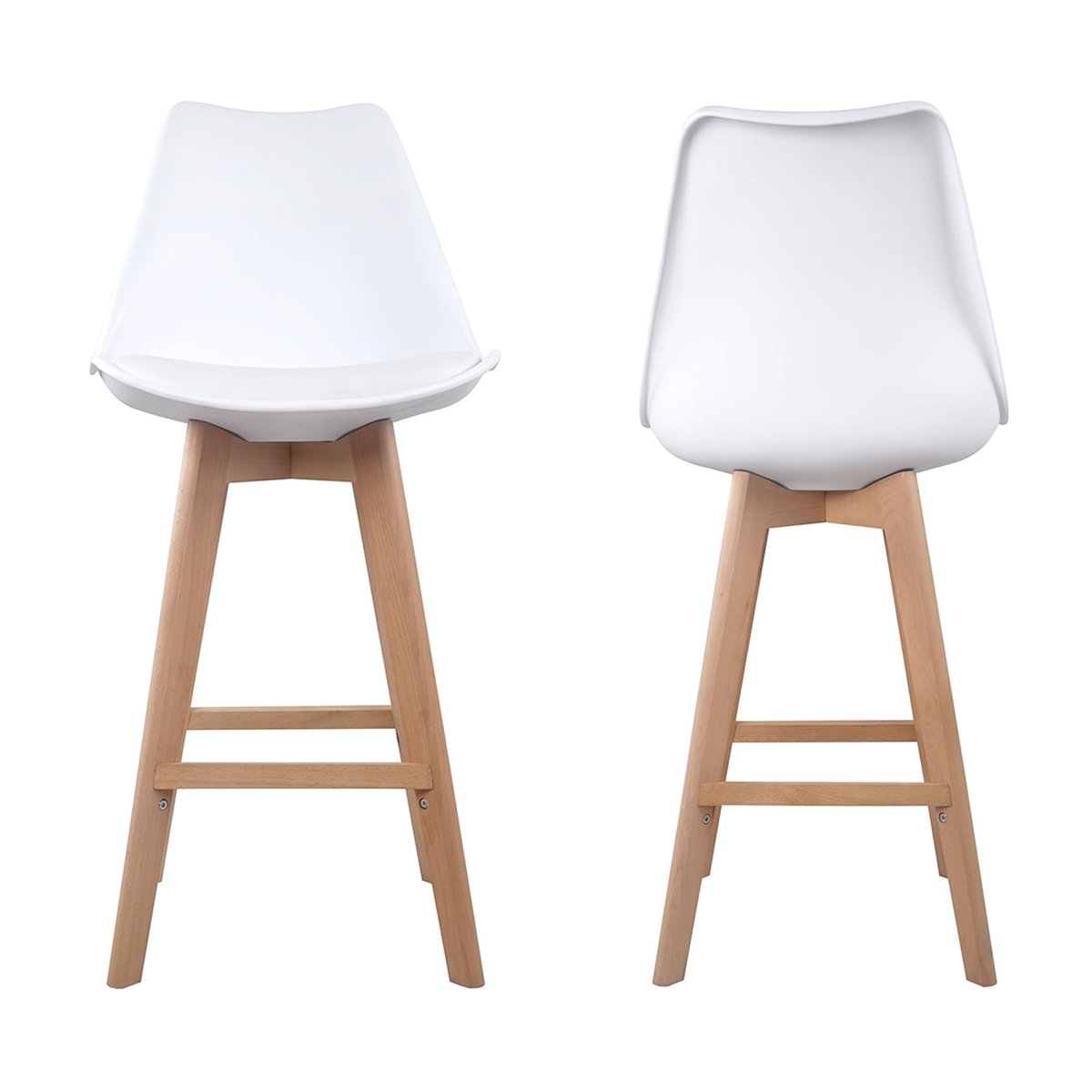 Lot de 2 tabourets scandinaves, SVEN blanc, naturel, HAPPY GARDEN