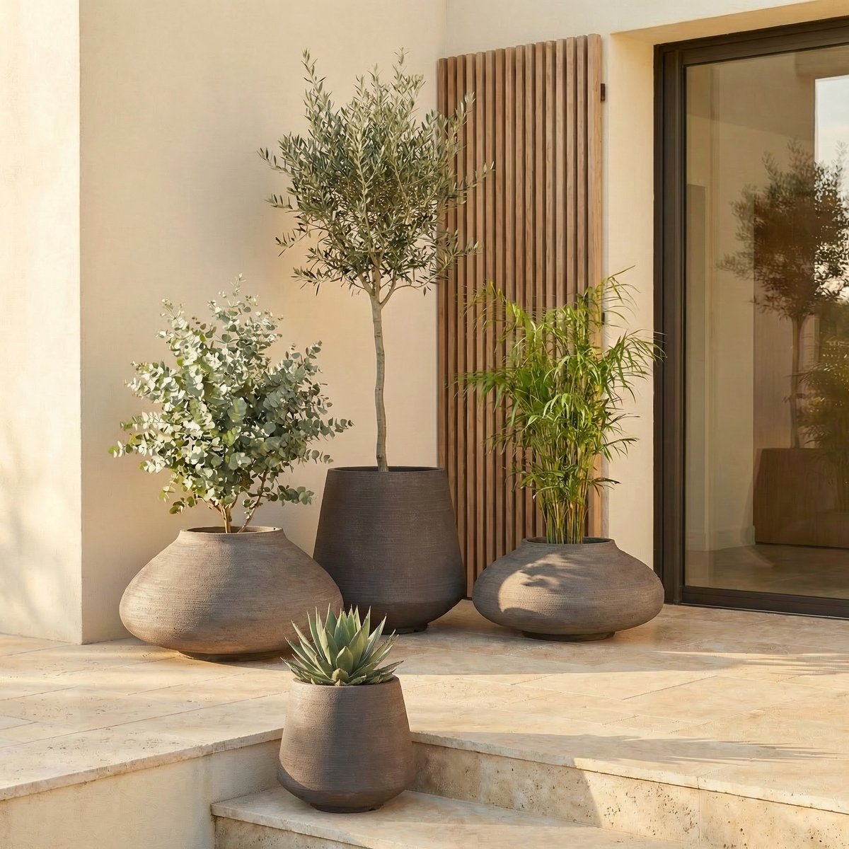 Cache-pot décoratif en ciment H37 ZEN marron foncé, SIA DECO