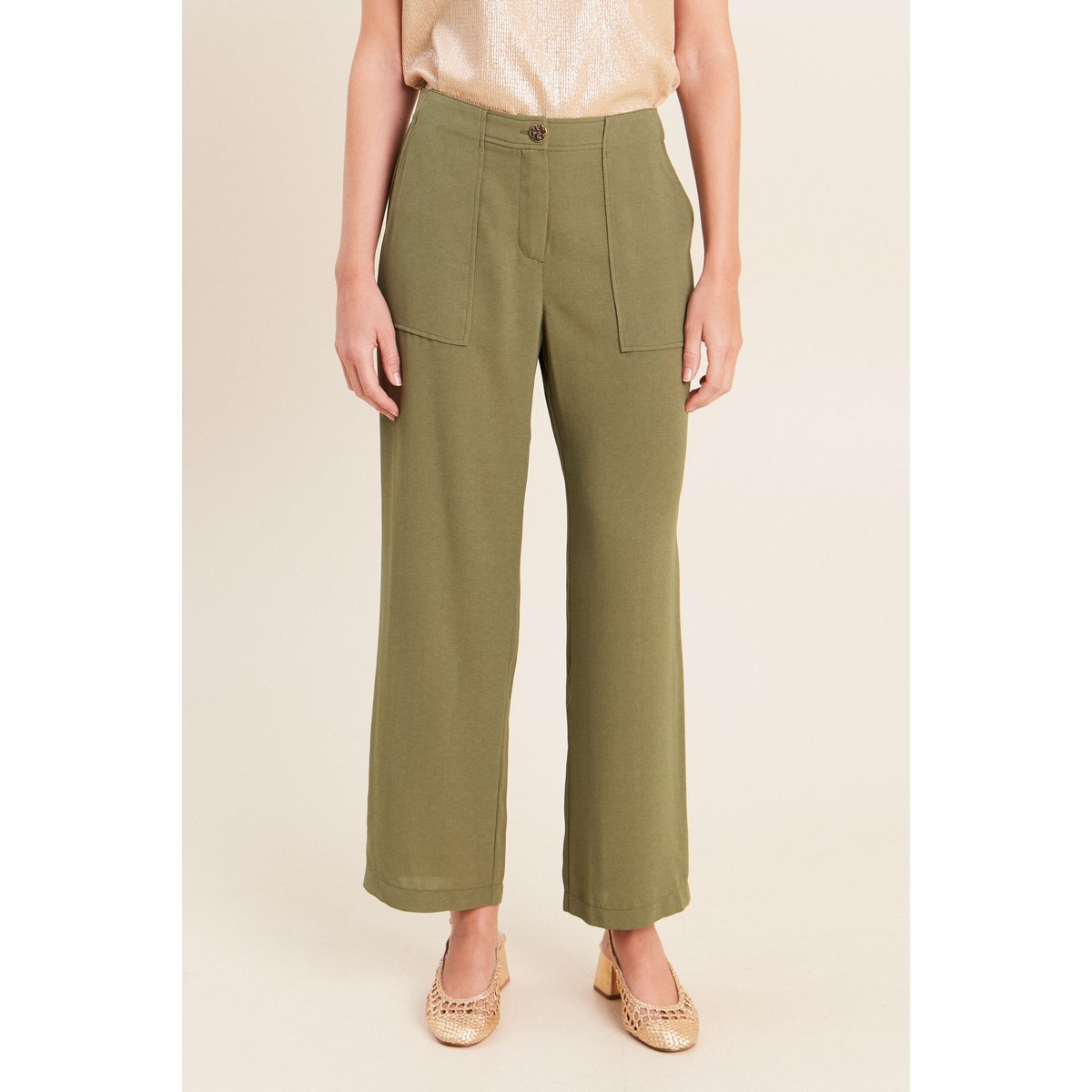 Pantalon large 7/8ème taille haute vert kaki, BREAL