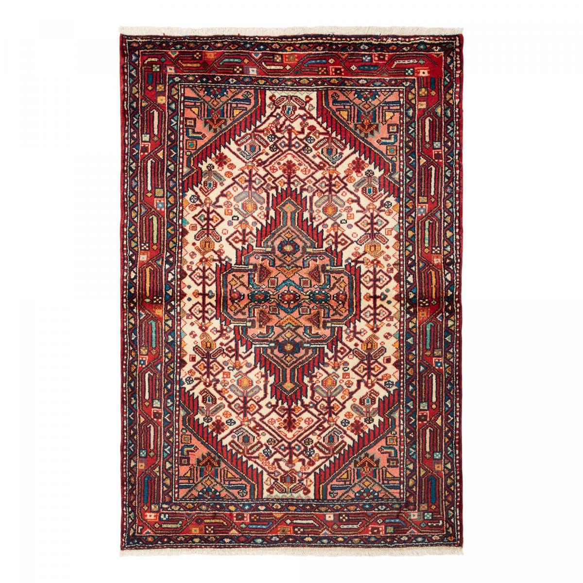 Tapis d'orient au motif oriental, noué main, HAMADAN 15 rouge, bleu, crème, UN AMOUR DE TAPIS