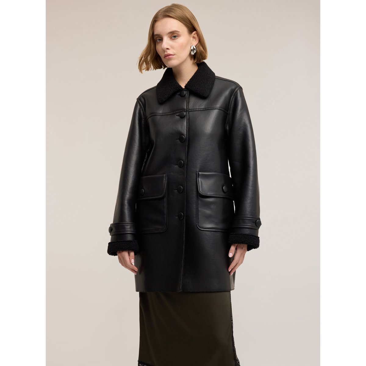 Manteau effet mouton retourné noir, MOTIVI