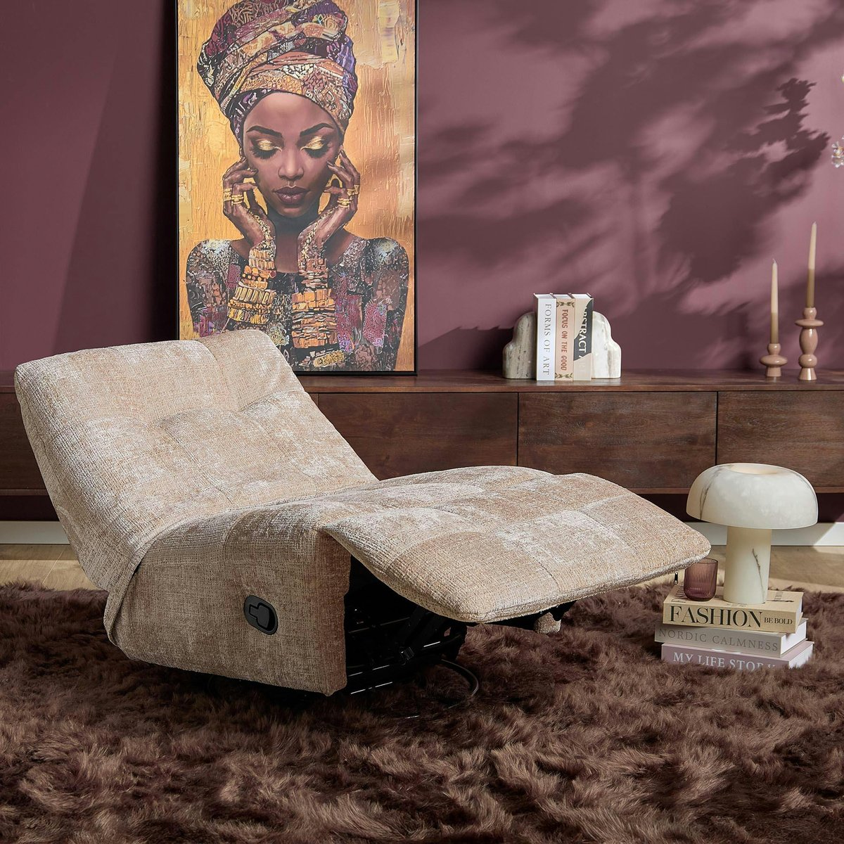 Fauteuil inclinable tissu chenille BELORA beige, PIER IMPORT