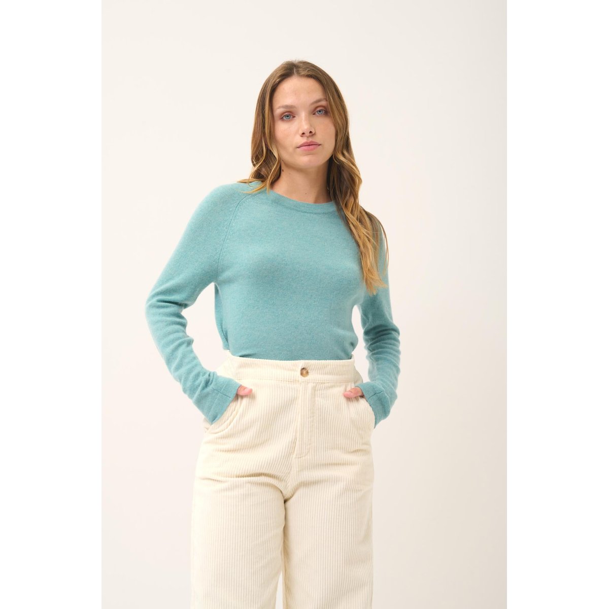 Pull Col Rond Vert Chiné Jane vert chiné, JUST CASHMERE