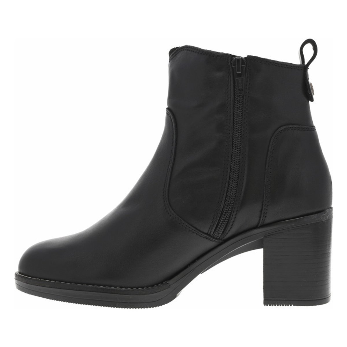 Boots en cuir noires à talon décroché moyen avec une trépointe cousue noires, PORRONET