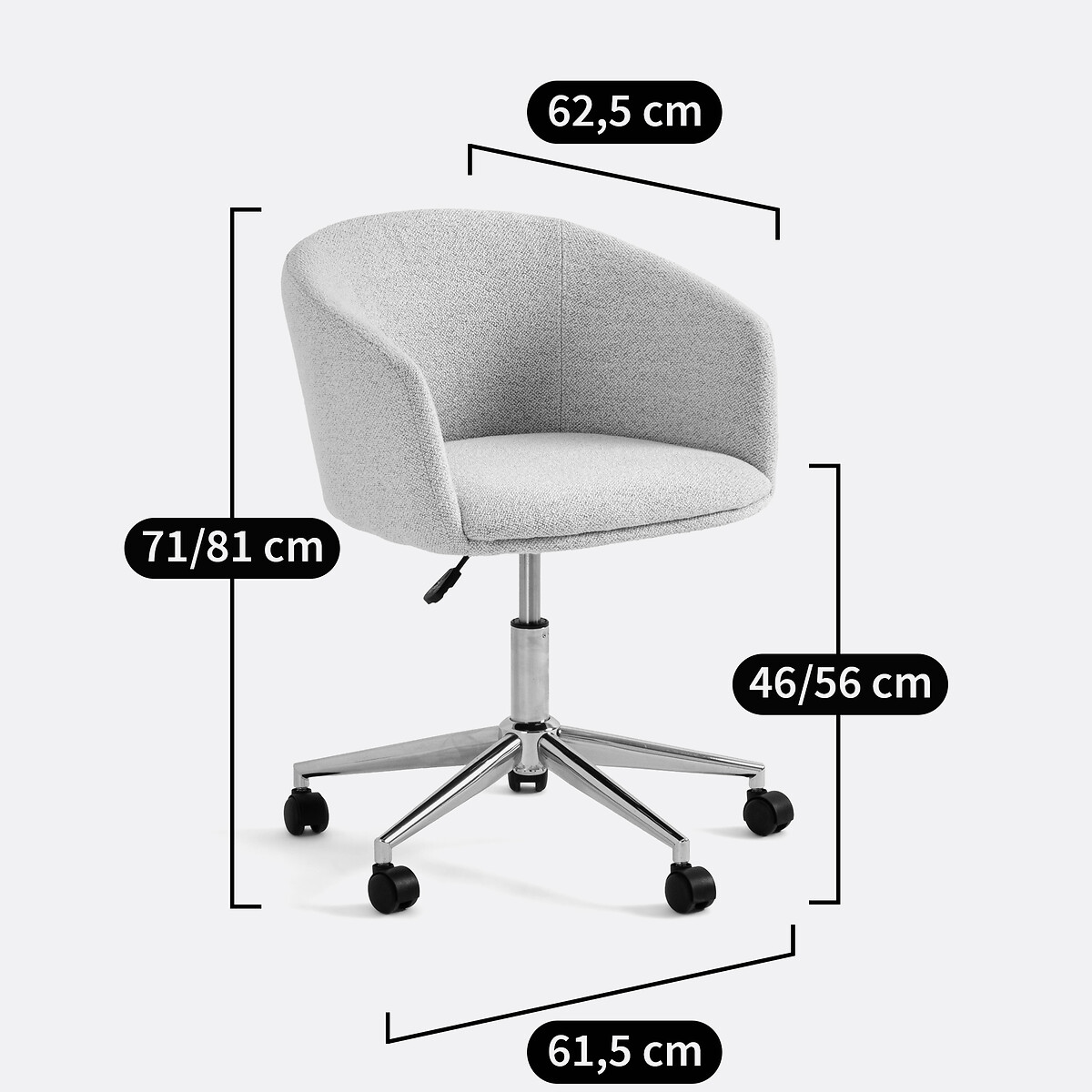 Fauteuil de bureau rotatif à roulettes, Thea ecru, LA REDOUTE INTERIEURS
