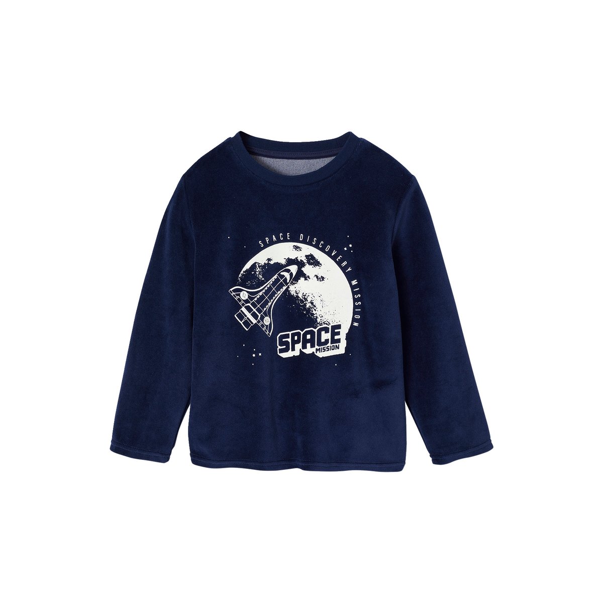 Pyjama Velours imprimé Fusée Garçon marine, VERTBAUDET