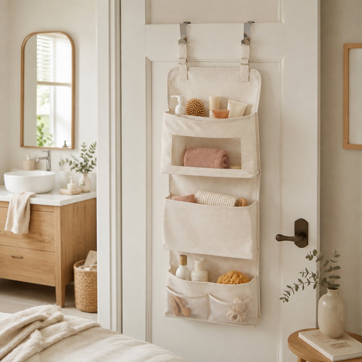 Rangement porte rectangulaire en tissu DRESSY PLUS beige, 5FIVE SIMPLY SMART