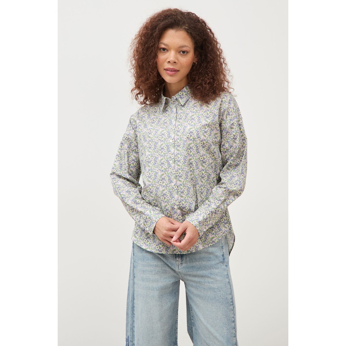 Chemise col américain manches longues jaune pastel, BONOBO