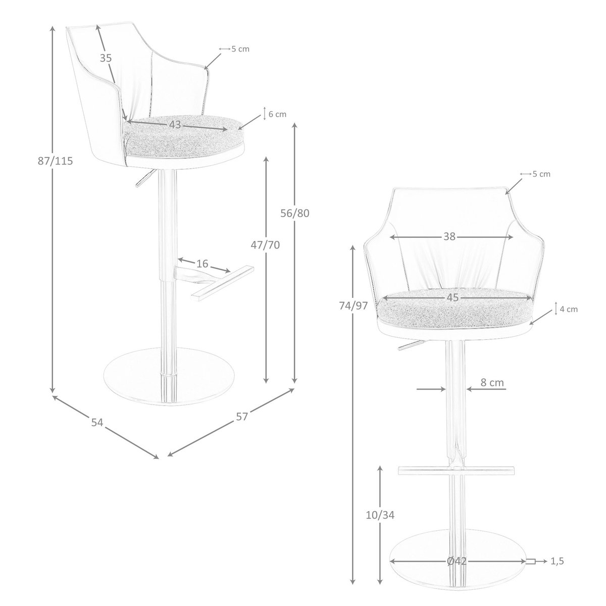 Tabouret pivotant en tissu marbré et similicuir marron | rose, ANGEL CERDA