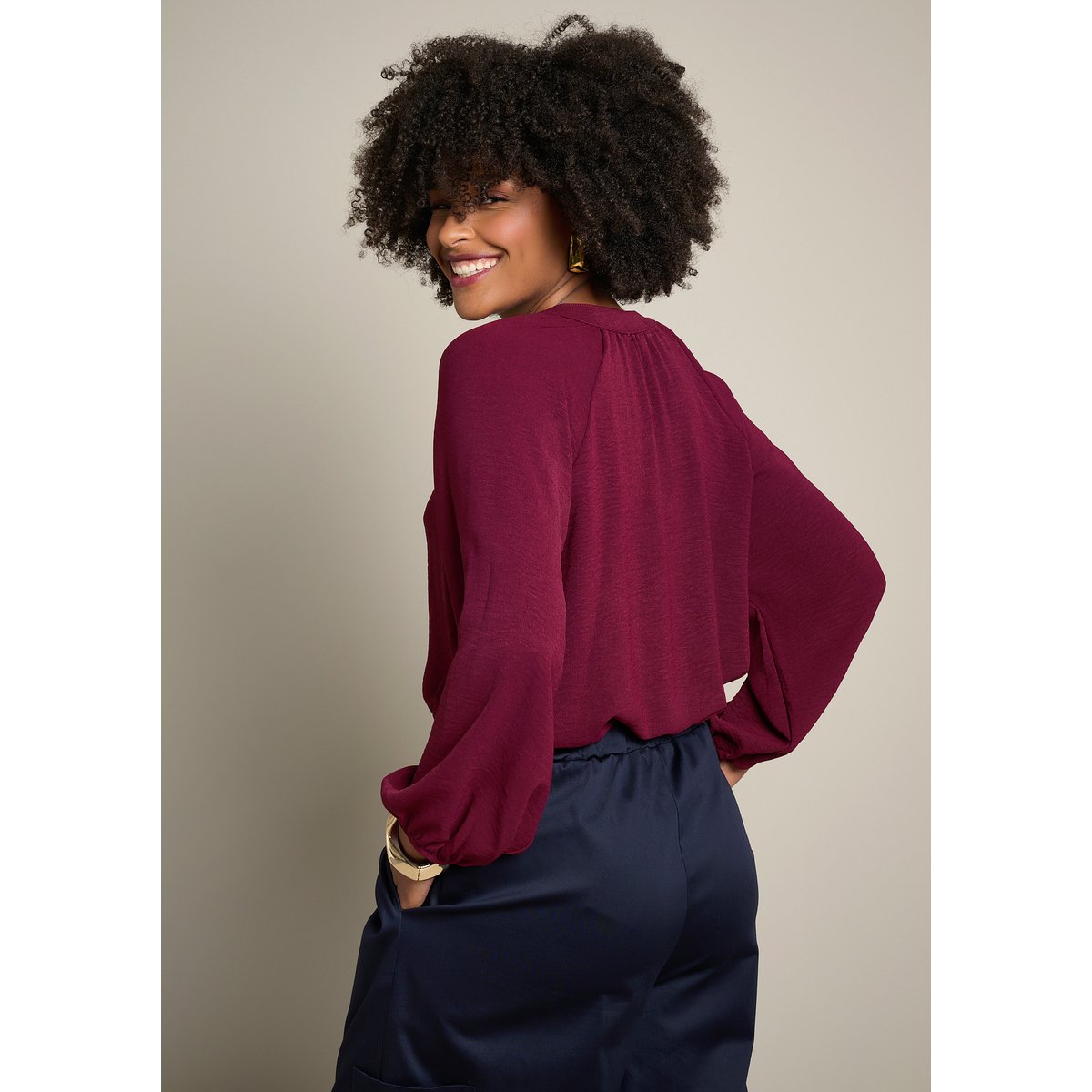 Blouse fluide à col mao bordeaux wine, LOLALIZA