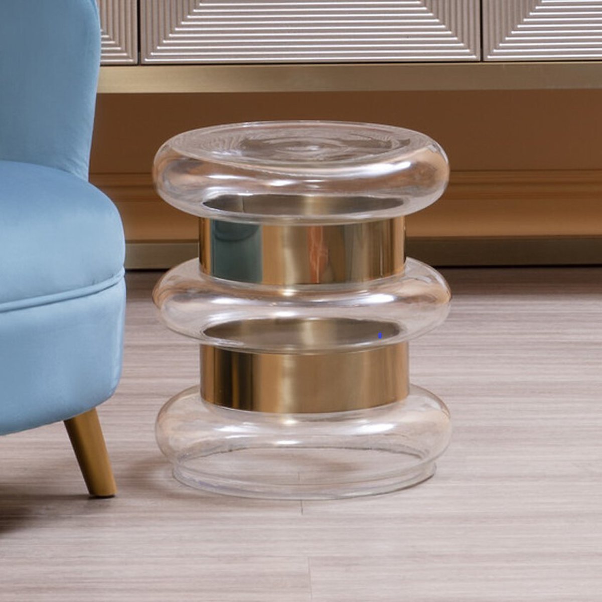 Tubular Glass Drum Side Table gold-coloured, FIFTY FIVE SOUTH