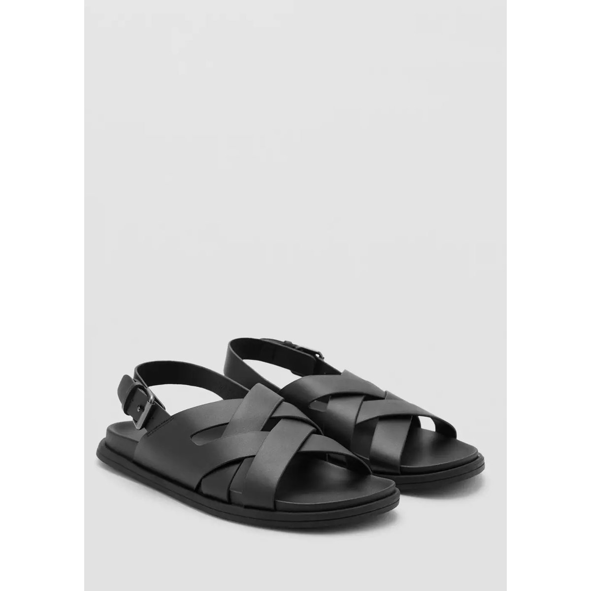 Sandales cuir lanières croisées noir, MANGO MAN