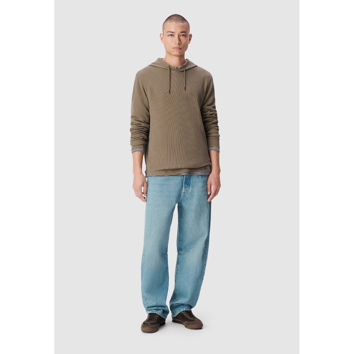 Tee-shirt capuche maille nid d'abeille vert kaki, IKKS