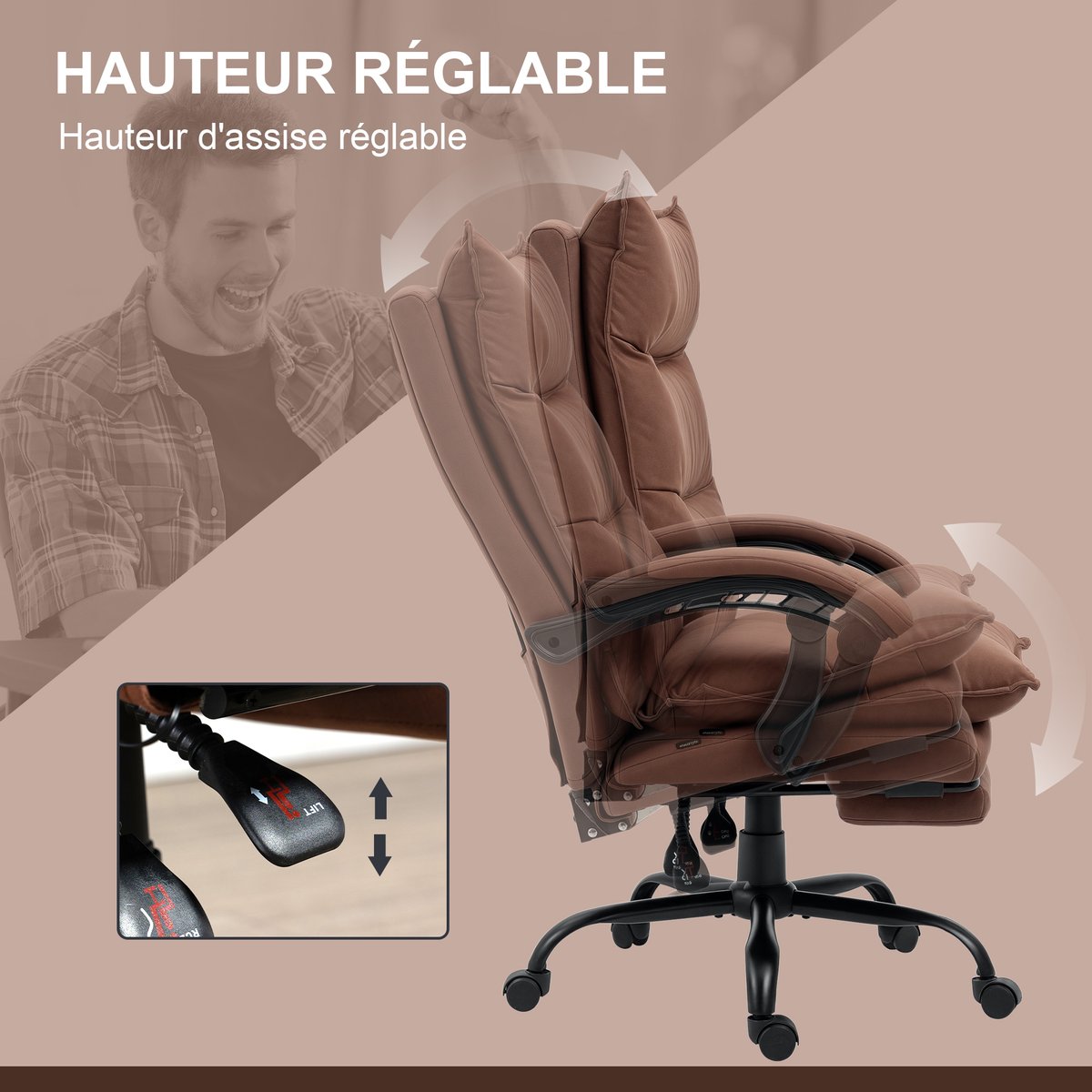 Fauteuil de bureau avec fonction massage marron et noir, HOMCOM
