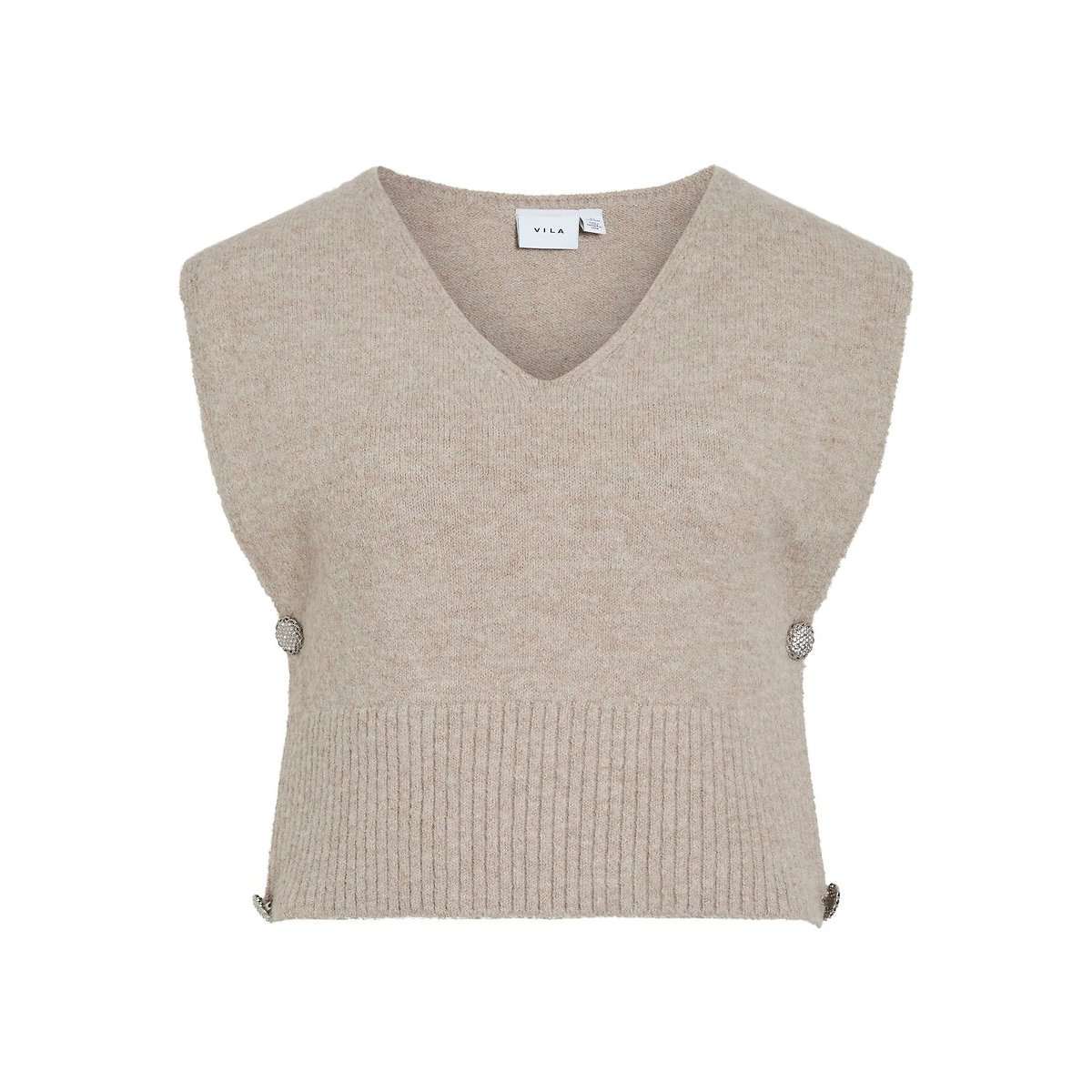 Pull court sans manches, col V beige, VILA