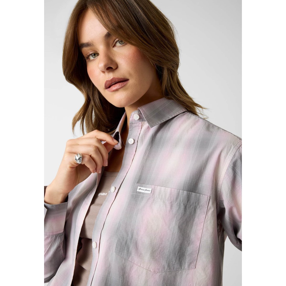 Chemise Imprimée Raccourcie gris multi, GUESS