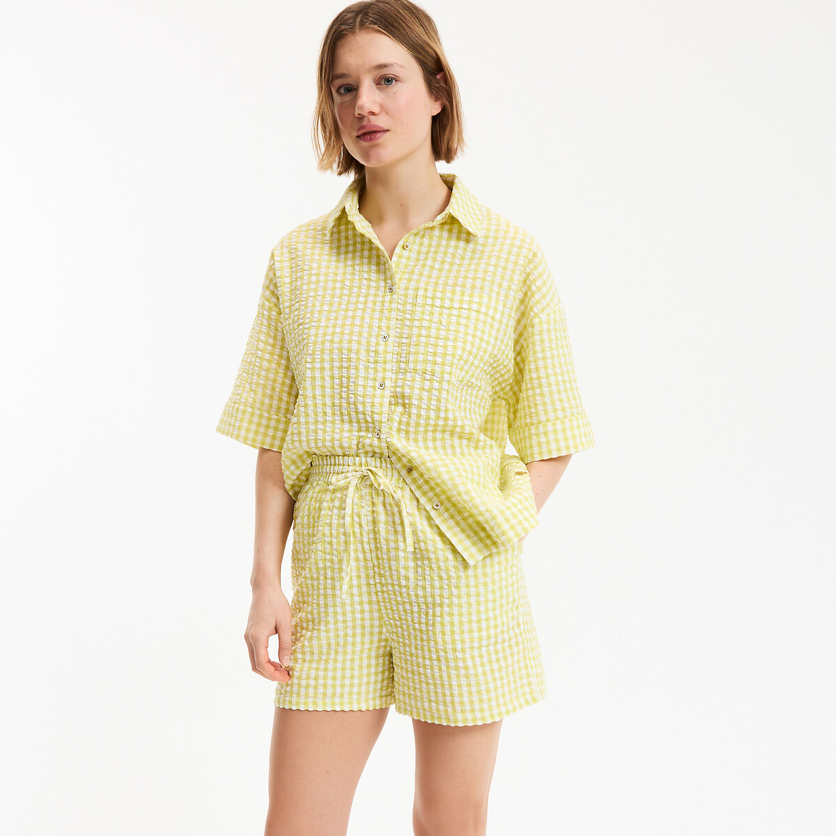 Pyjashort en toile seersucker vichy, Signature AIMÉE vert anis, LA REDOUTE COLLECTIONS