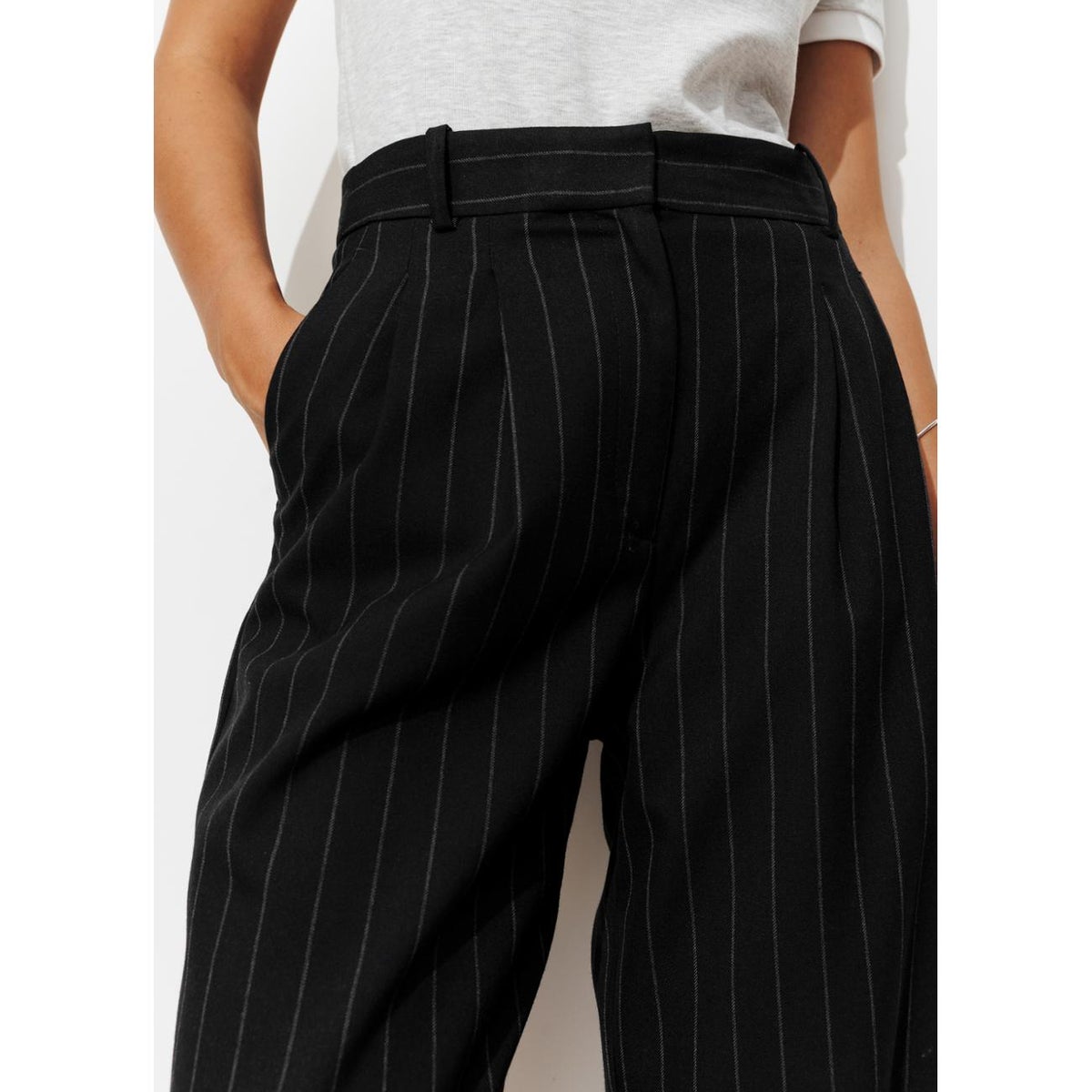 BILLY pantalon large à pinces rayé marine, PROMOD