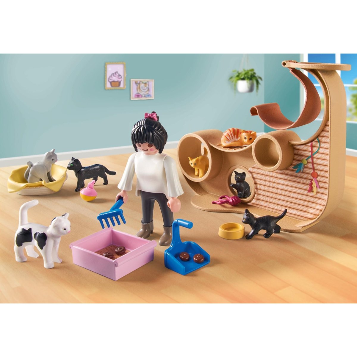 Bar à chats avec 6 chats et 3 personnage multicolore, PLAYMOBIL