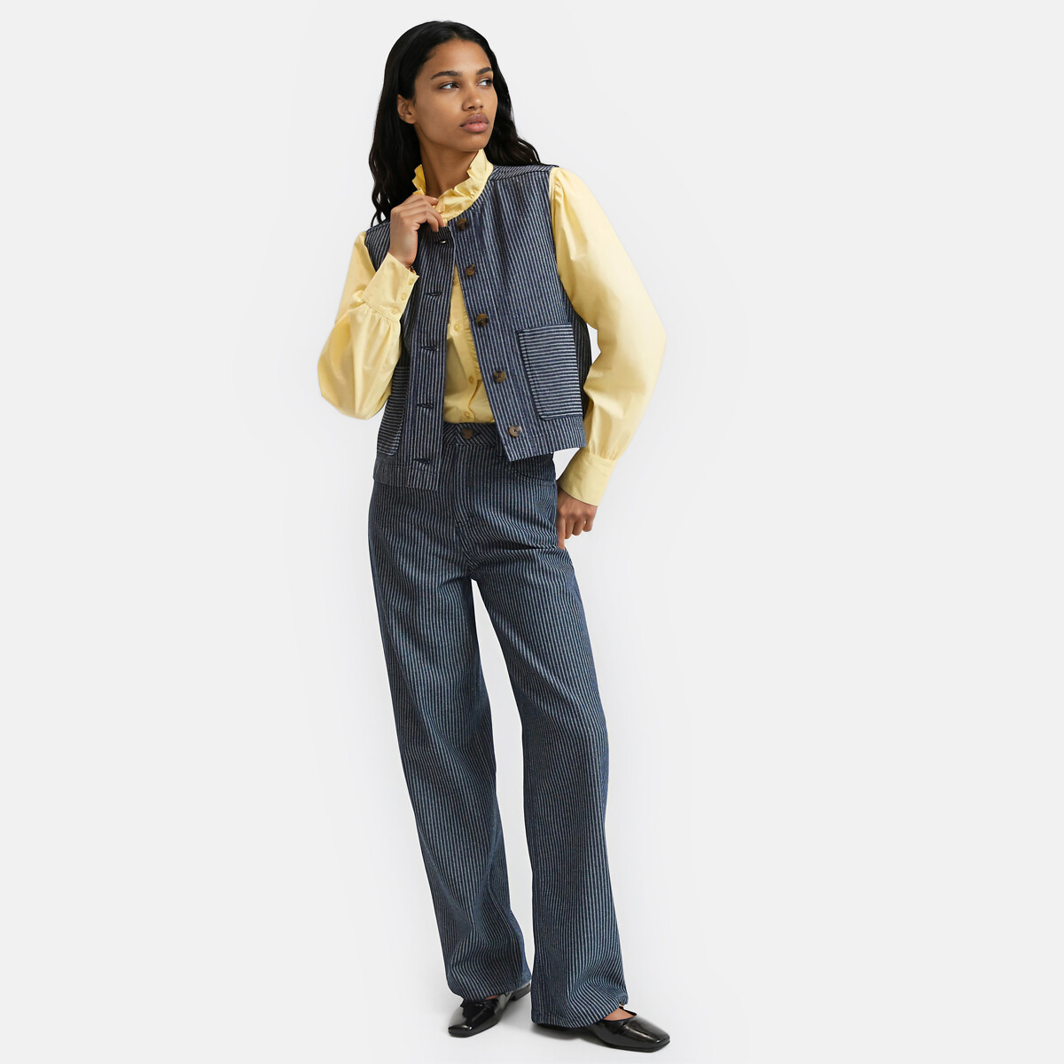 Jean large femme à rayures rayé bleu marine/blanc, LA REDOUTE COLLECTIONS