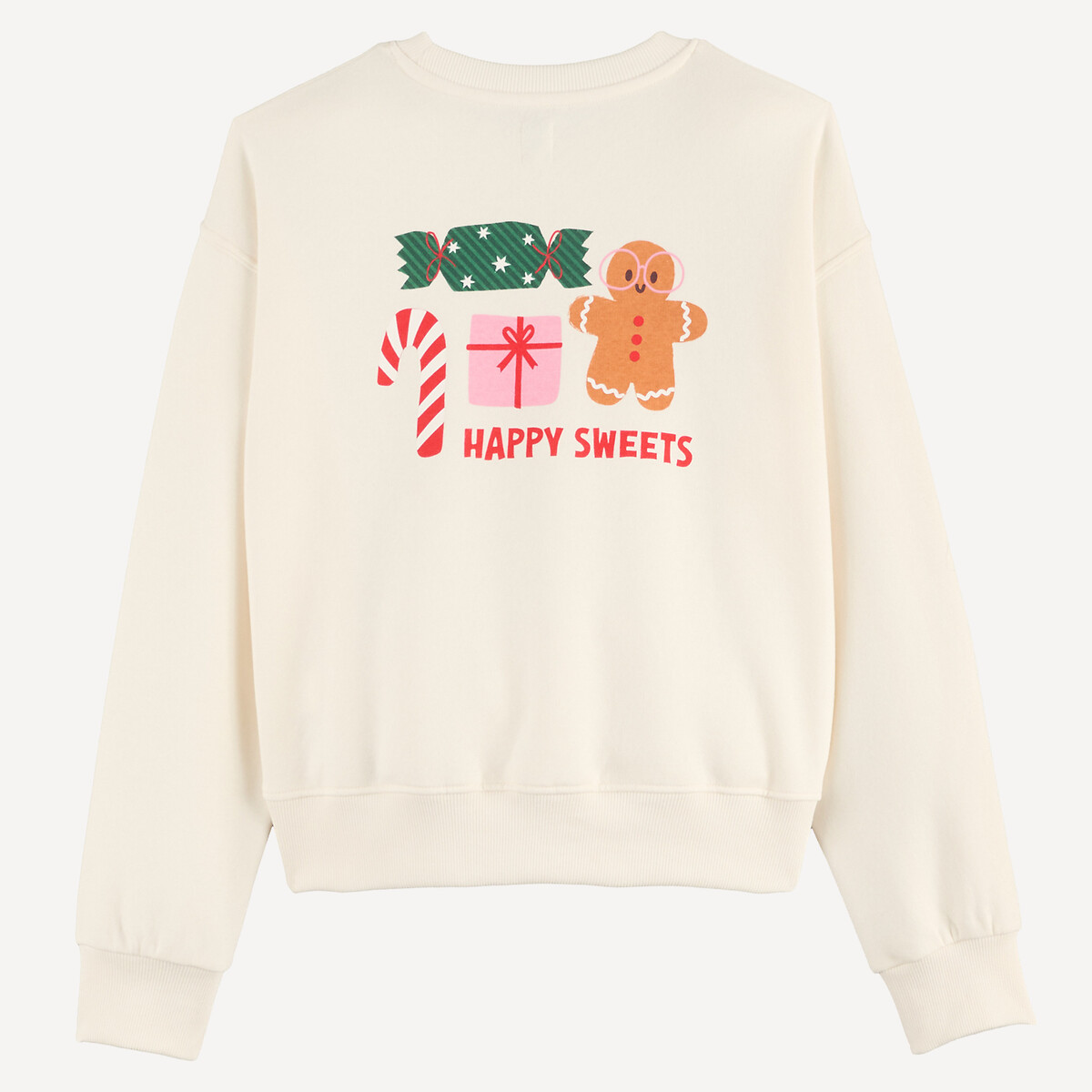 Sweat col rond, imprimé Petit bonhomme en pain d'épices, en molleton ecru, LA REDOUTE COLLECTIONS