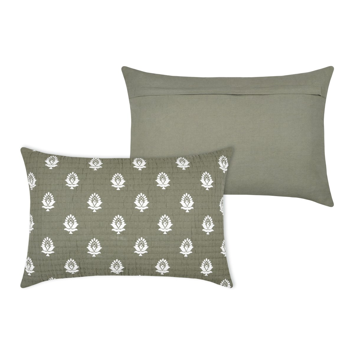 Coussin rectangulaire en coton à motif floral kaki, LOVELY CASA