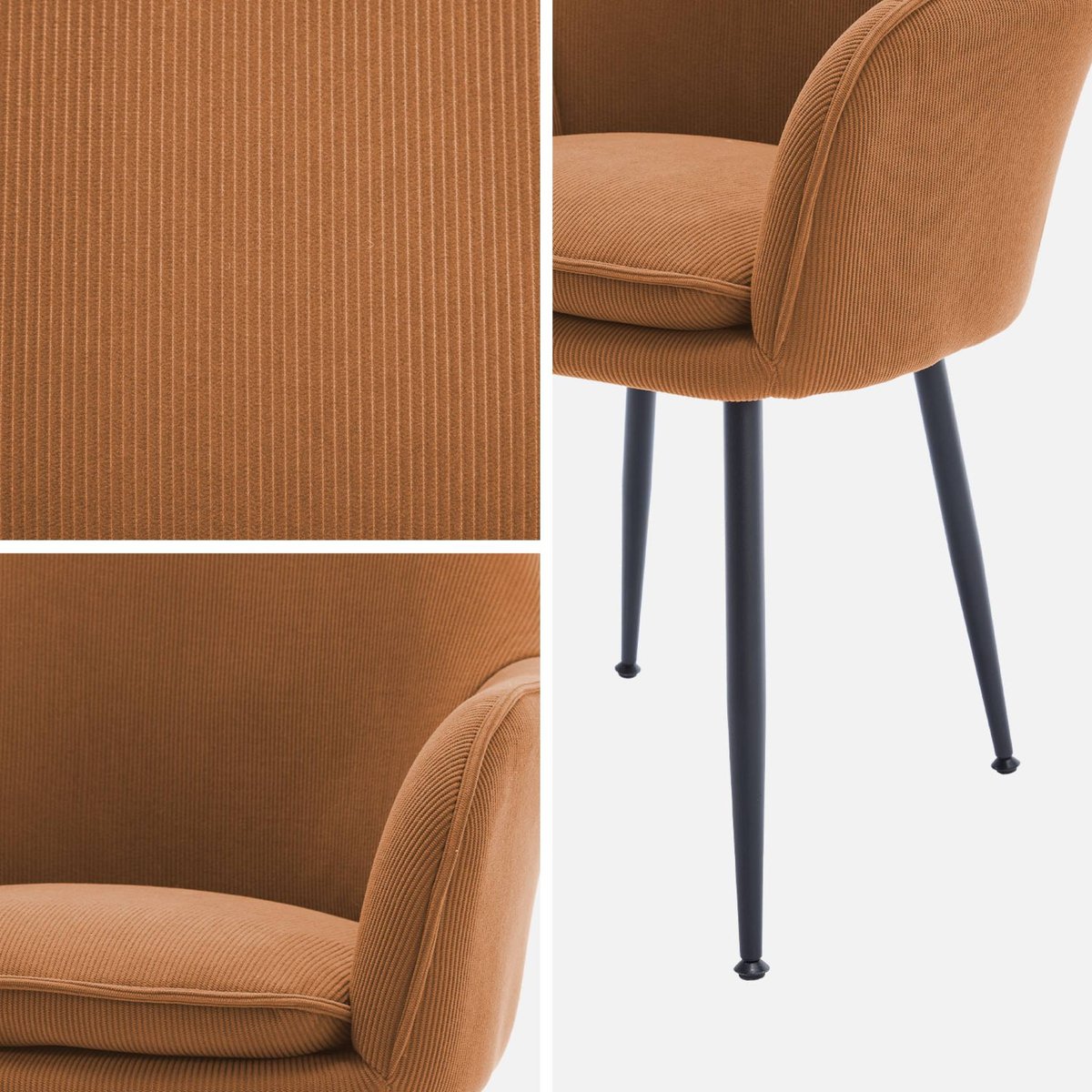 Fauteuil velours côtelé et pieds métal SHELLA camel, SWEEEK