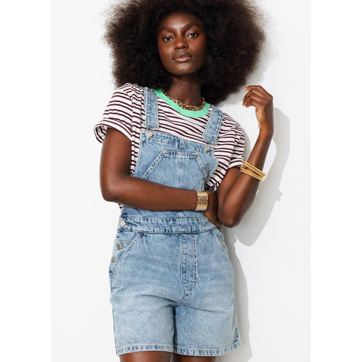Salopette-short en jean jean clair, PROMOD