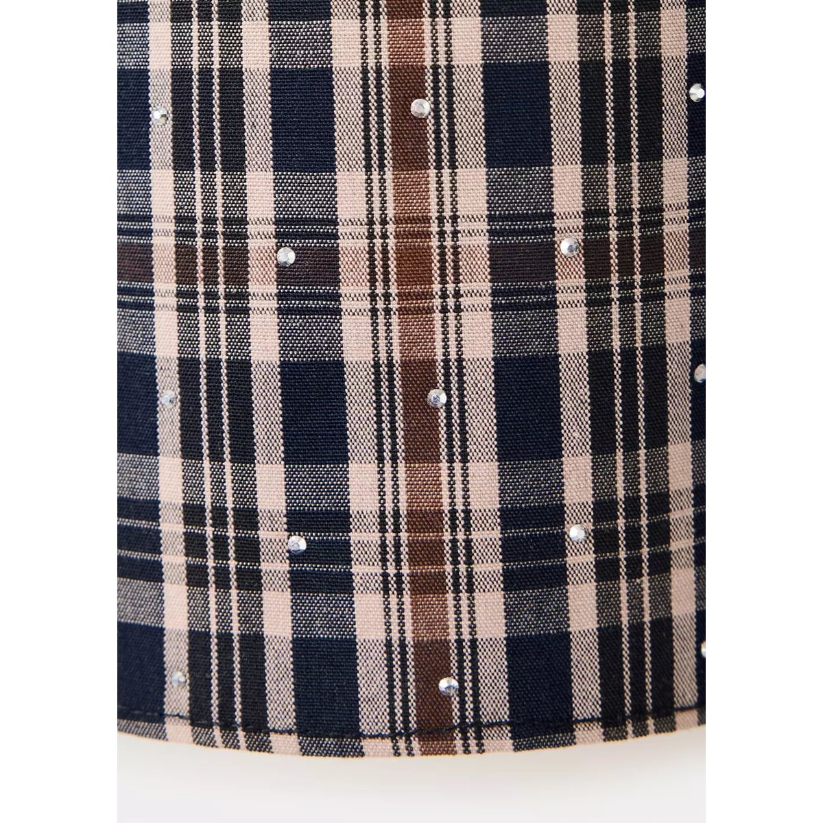 Blouse à carreaux avec strass marron, MANGO