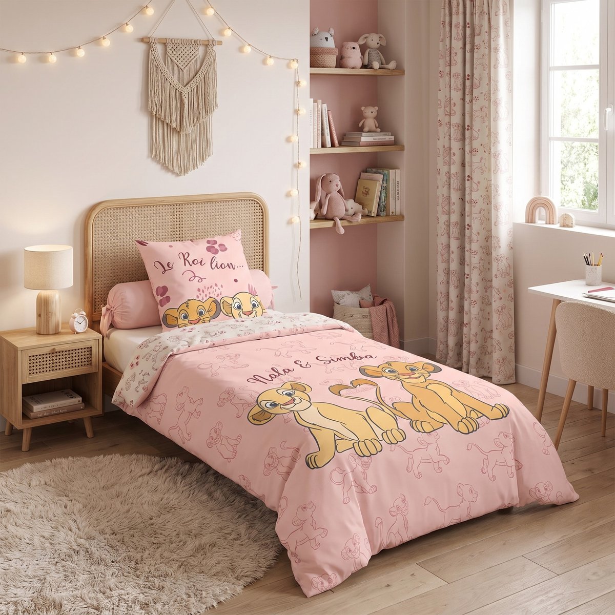 Parure de lit Disney, ROI LION SIMBA NALA rose, DISNEY