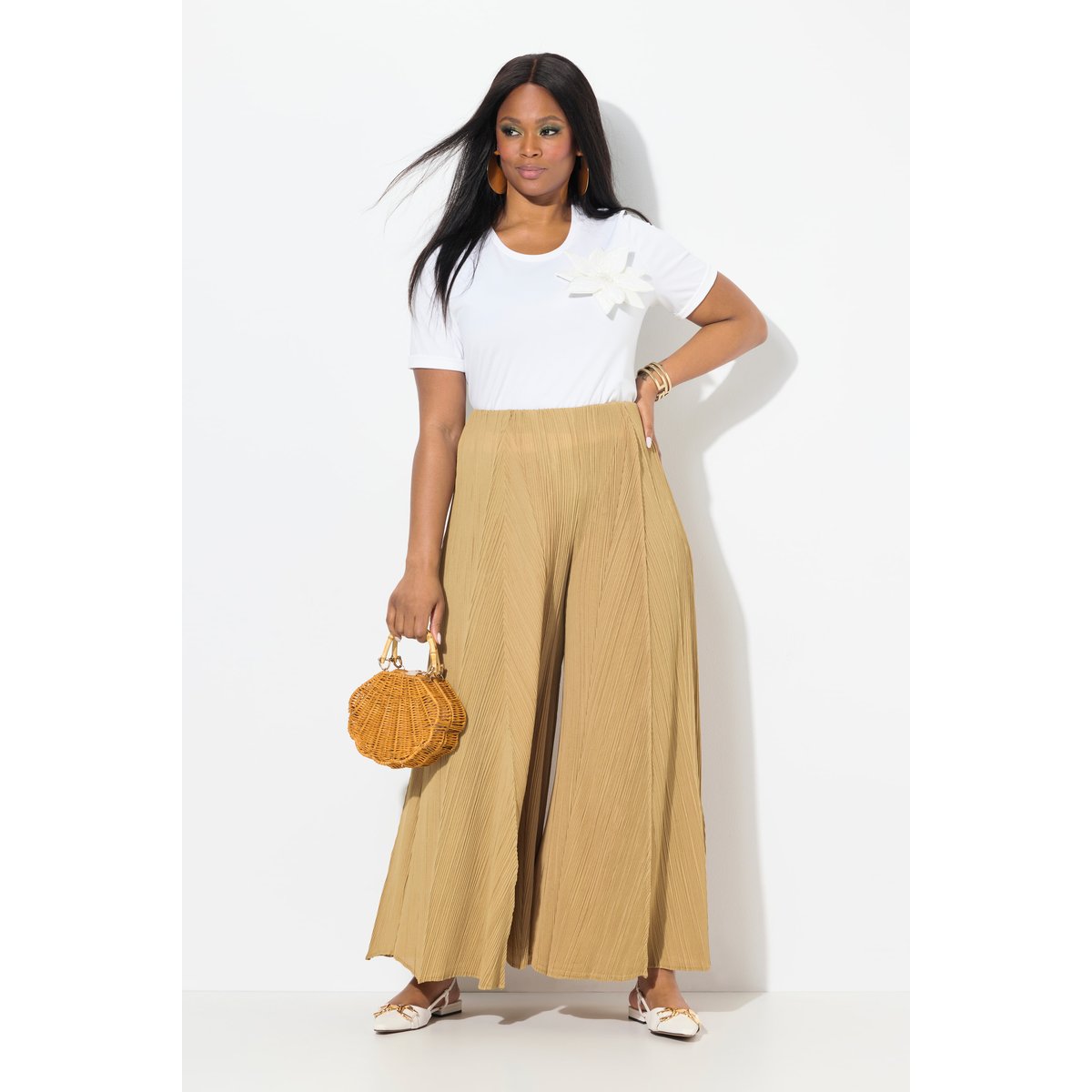 Pantalon plissé. Jambe large or foncé, ULLA POPKEN