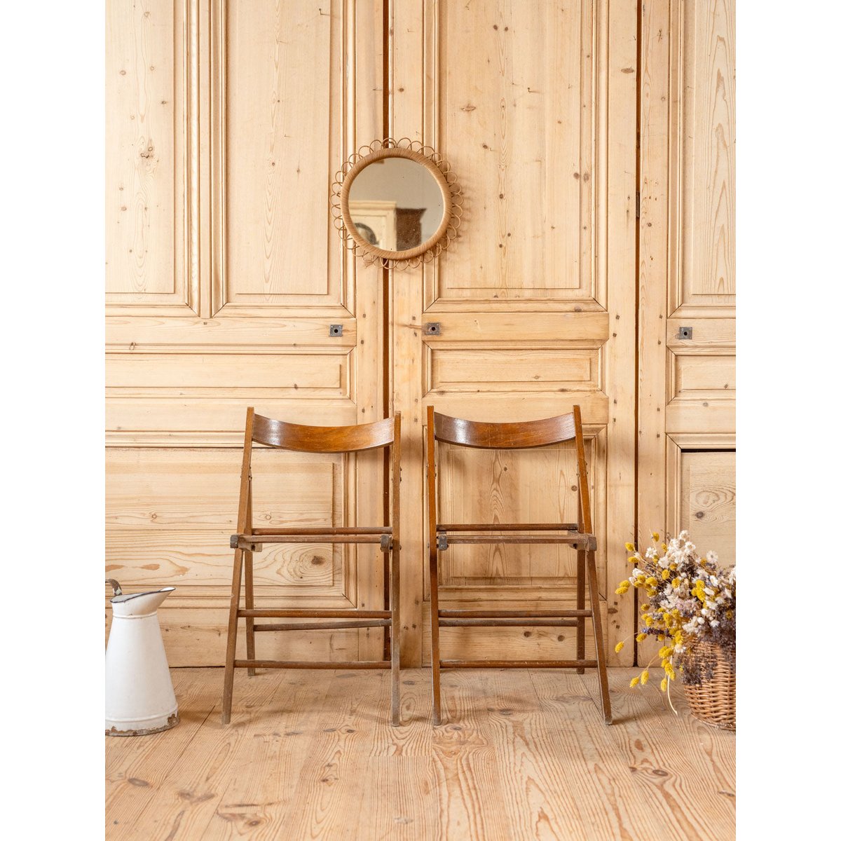 Lot de 4 chaises pliantes en bois Claude N°1462 - Bon état bois foncé, DEBONGOUT
