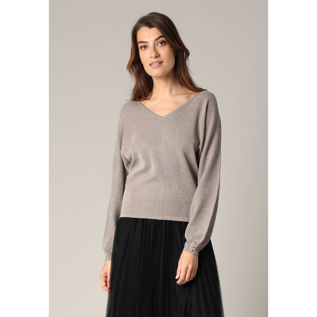 Pull col v féminin, coupe chemisier KIARA gold, DEELUXE