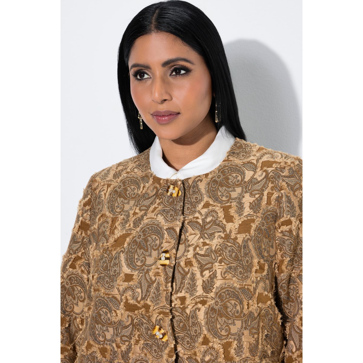 Veste motif jacquard caramel, ULLA POPKEN