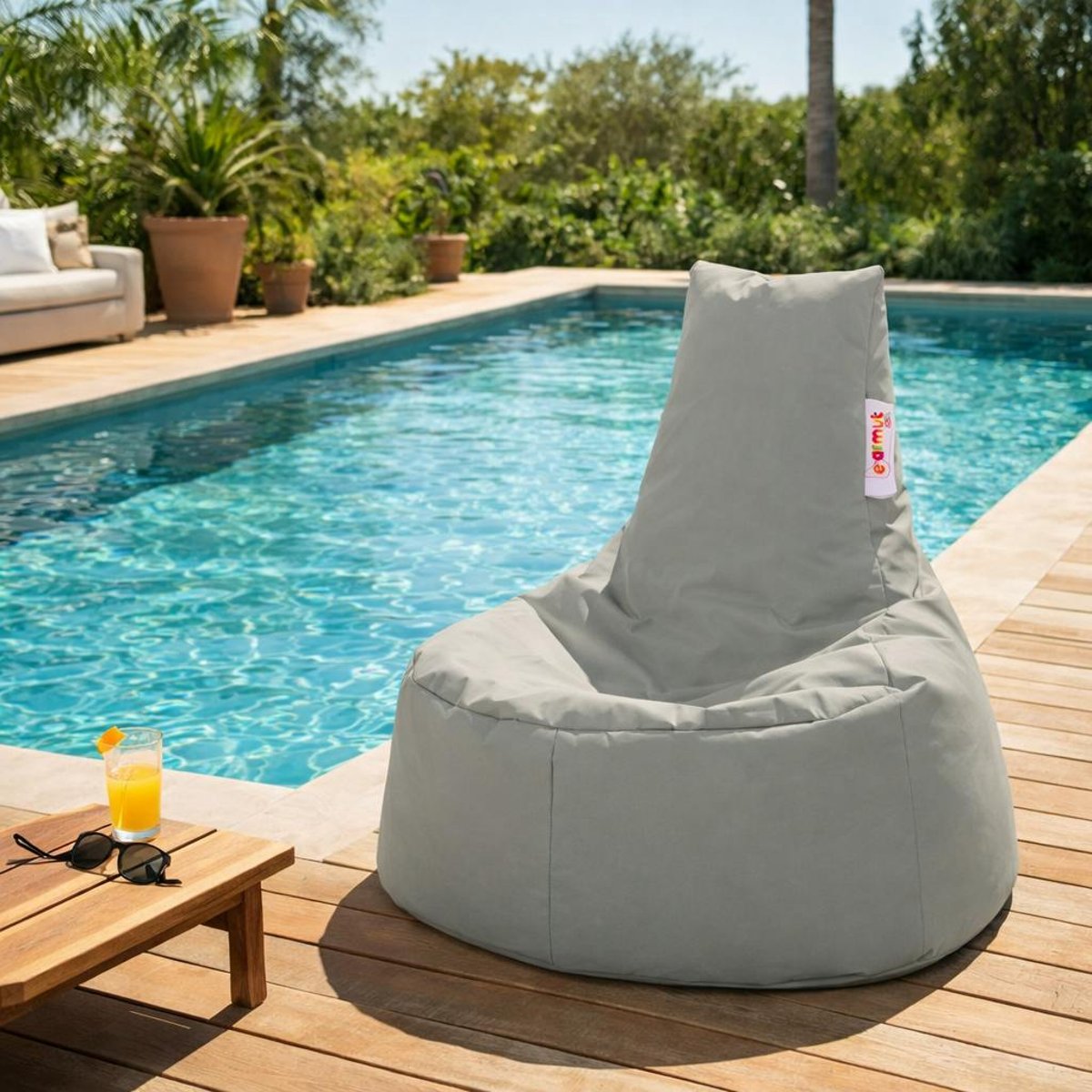 Pouf d'extérieur avec dossier, tissu imperméable ARTA gris, PIER IMPORT