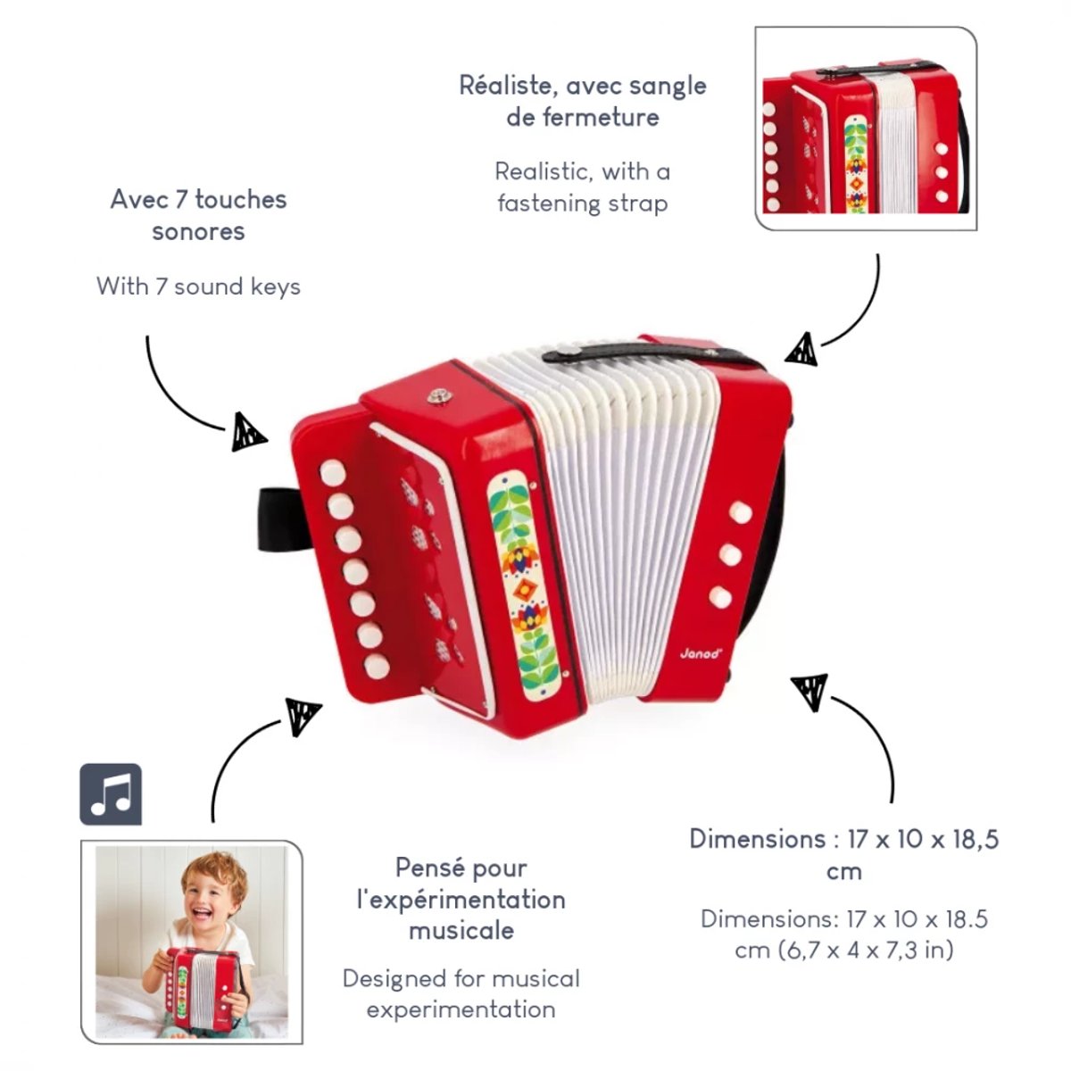 Accordéon Gioia rouge, blanc, JANOD