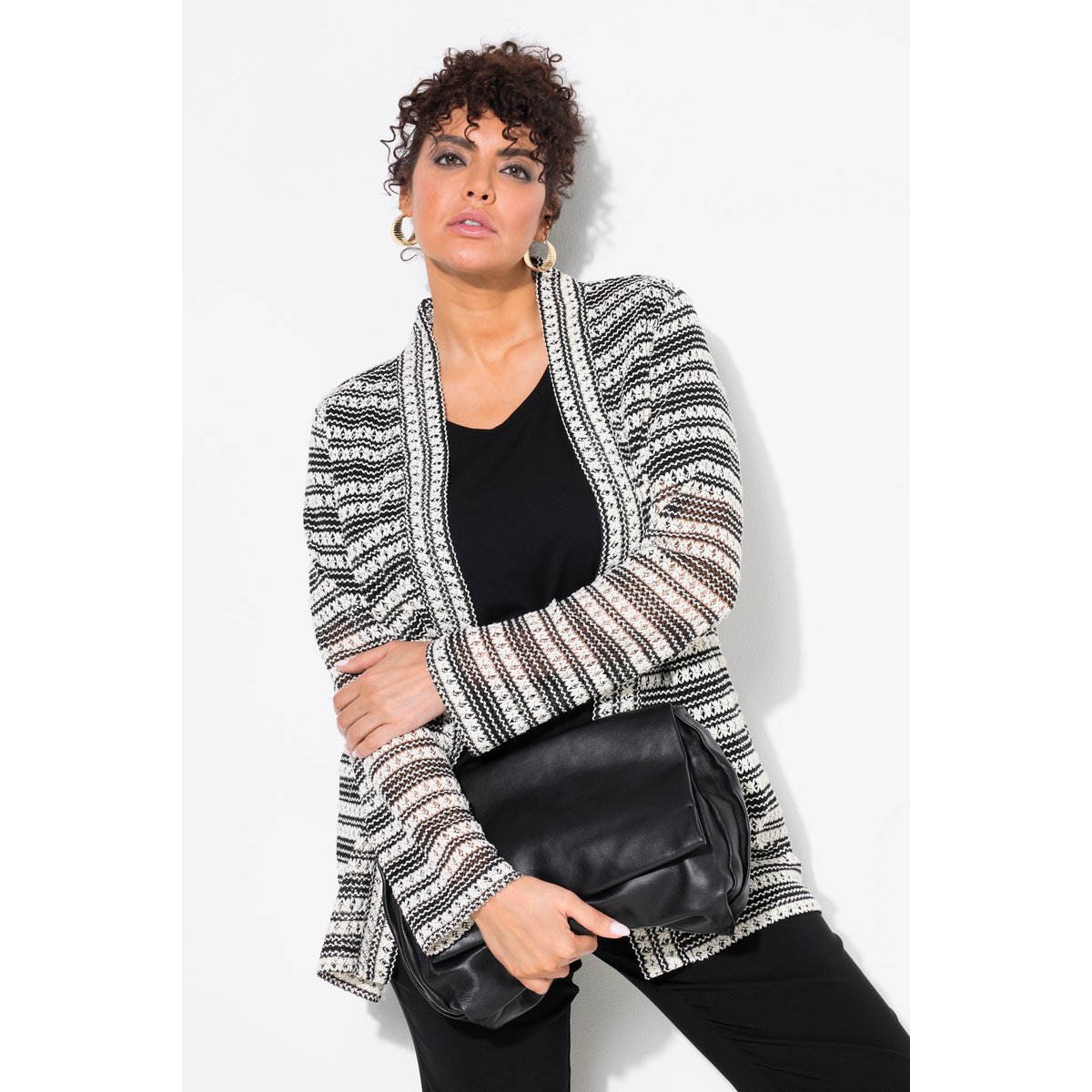 Cardigan à rayures. Coupe ouverte et manches noir, ULLA POPKEN