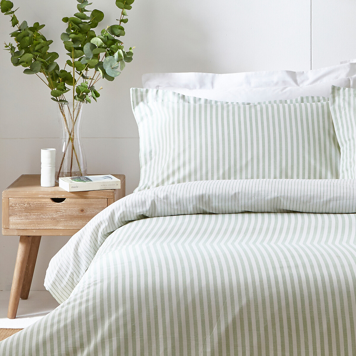 Hebden Mélange Stripe Cotton Duvet Cover and Pillowcase Set eucalyptus, YARD