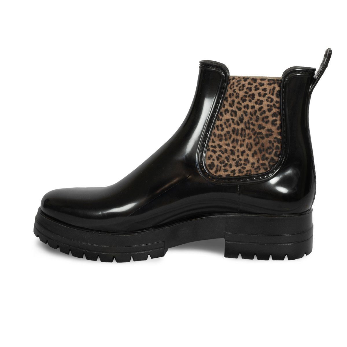Bottines de pluie crantées noir/léopard, JULES & JENN